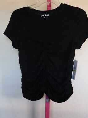 DKNY JEANs - Black SS Tee, Soft Material, added cinch - Size Medium NWTS